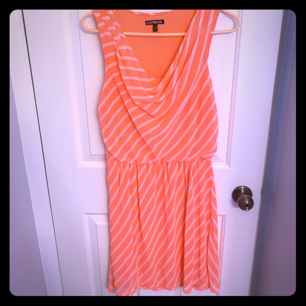 Express M Coral/White Striped Mini Dress